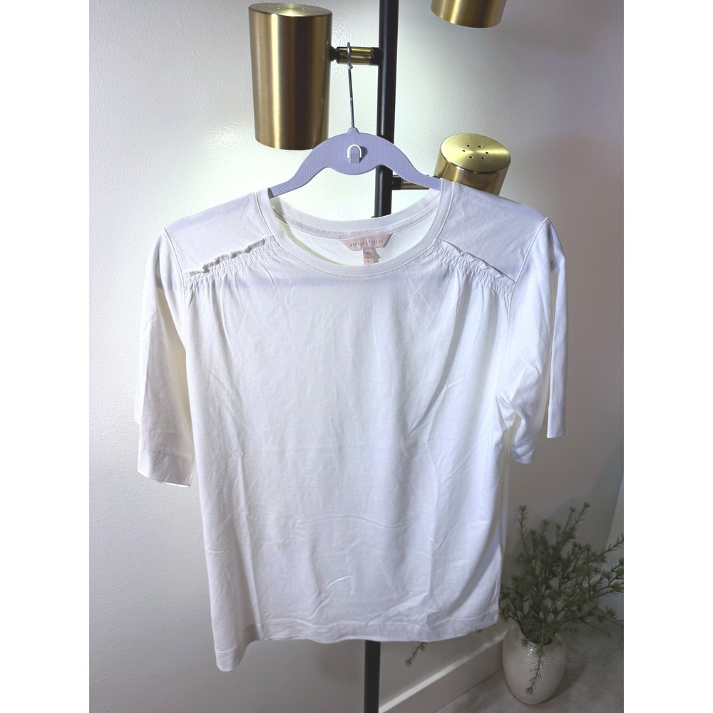 Rebecca Taylor pima tee xs white ruched essential classic clean euc
